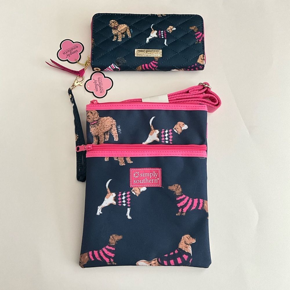 Simply Southern Dog Crossbody & Zip Around Wallet Navy and Pink - Picture 10 of 11